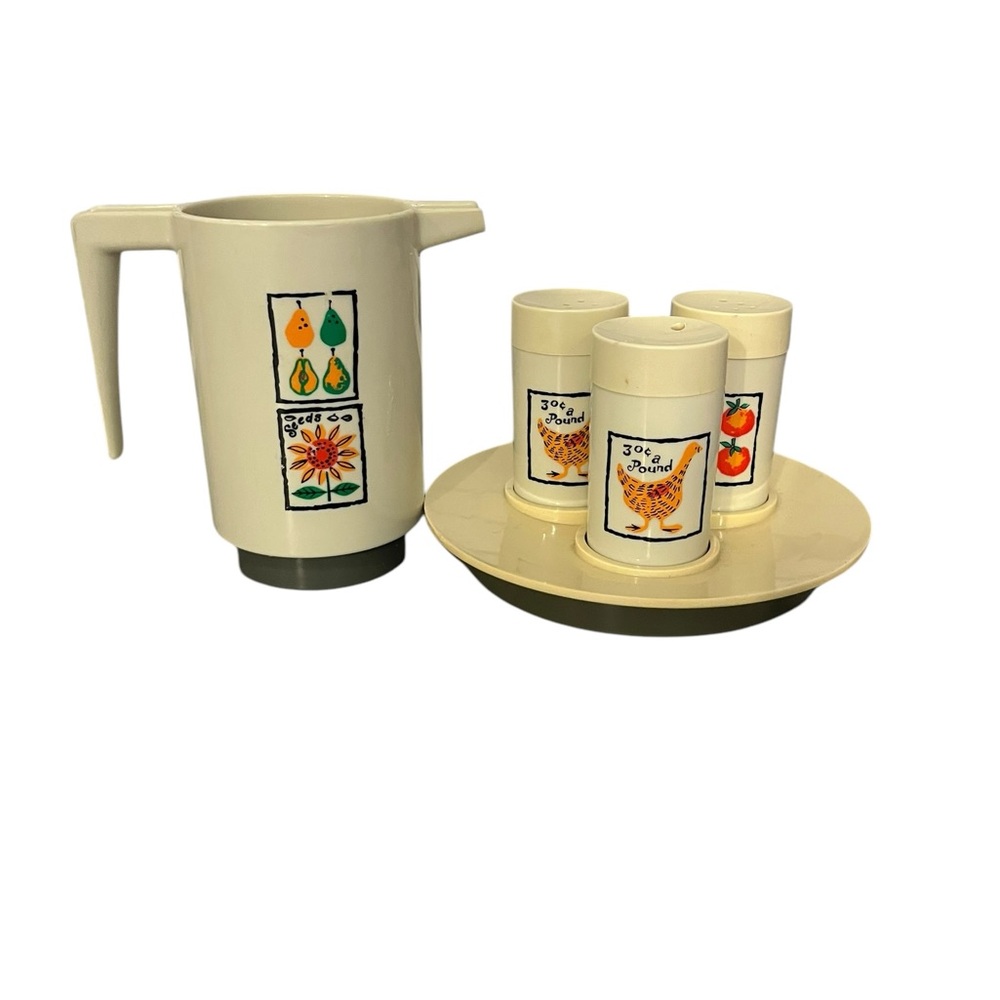 VTG Loma Industries MCM Retro Salt & Pepper Sugar Tray & Creamer Set Show Prop